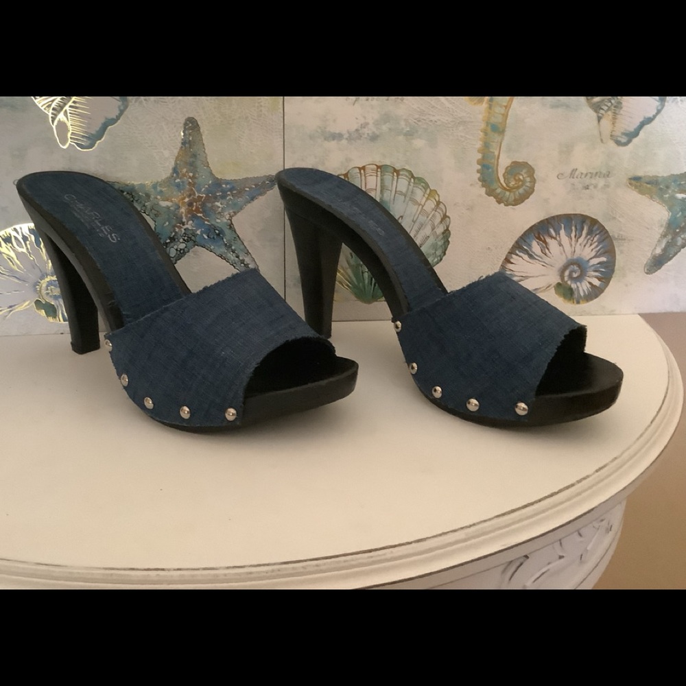 Charles and David Denim Studded Slides